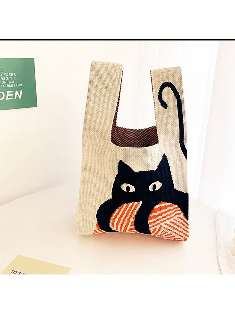 MURDER MITTENS BLACK CAT MINI KNOT WRIST LOOP CASUAL KNOT WRISTLET DROP KNIT BAG - Picture 2 of 5